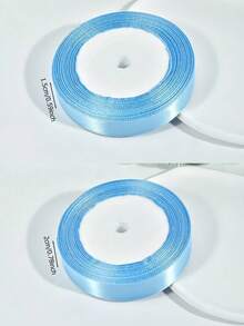 1 Roll 22m Blue Handmade Rose Satin Ribbon, 22mLong Polyester Packaging Ribbon, Home Decor, SceneDecor, Theme Party Decor - Blue - View 3