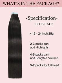 10 miếng tóc nối dán tape-in 25g màu đen tự nhiên 1B dài 22 inch, tóc thật mềm mượt thẳng cho nữ - S1B - Xem 3