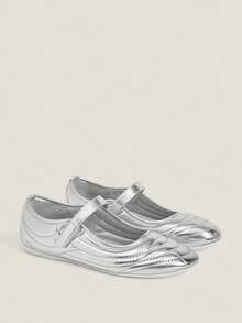 Vate Solid Color Pointed Toe Casual Comfortable Flat Shoes, Suitable For Spring And Summer - Silver - View 2