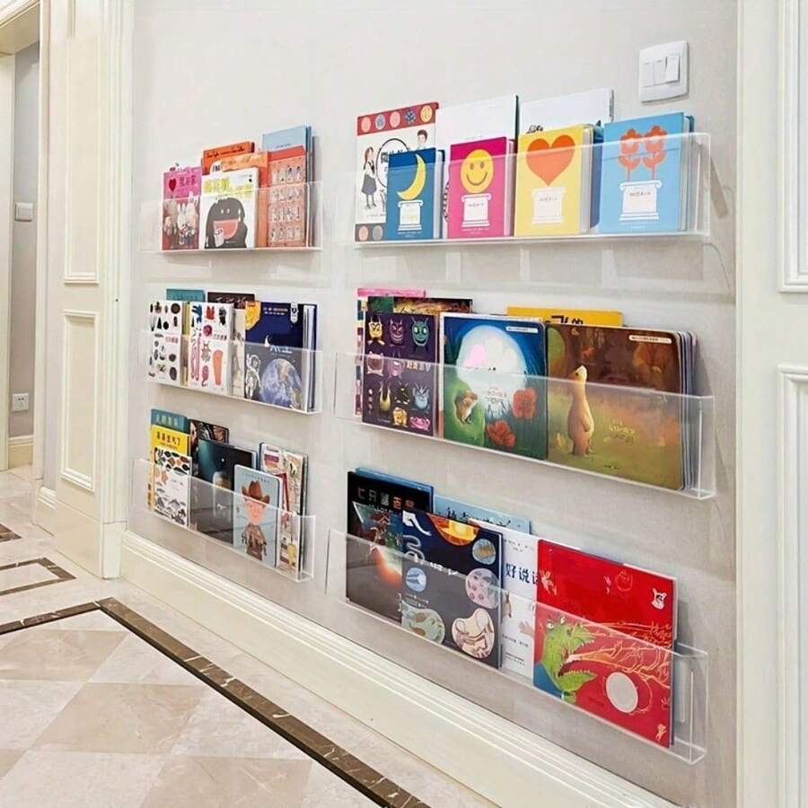 Transparent Acrylic Wall-Mounted Bookshelf, Non-Punching Wall Picture ...