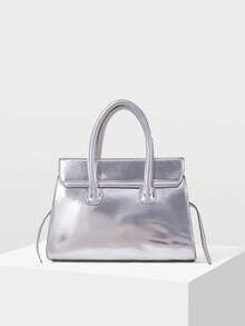 MOTF PREMIUM WOMEN'S FASHION SHINY SILVER HANDBAG WITH DELICATE STRAP BUCKLE FOR DAILY USE, COMMUTING, SHOPPING, FESTIVALS, PARTIES, PARTIES - Silver - View 4