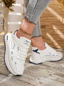 Pair Of Thick Heel Running Sports Shoes With Air Cushion And Lace, Breathable Sports Shoes - Blue - View 5