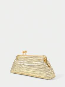 SHECARRY Ladies Fashionable Elegant Simple Versatile Classic Gold Woven Embossed PU Clutch Bag, Daily Party Party Dinner Birthday - Gold - View 3