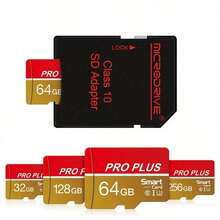 高速紅金記憶卡 256GB 128GB 64GB 32GB 附轉接卡，高速快閃 TF 卡 A1 C10 認證記憶 TF 卡，適用於安全監控／平板電腦／相機／手機／筆記型電腦／汽車音響／遊戲主機／音訊設備 - 紅金 - 查看 7