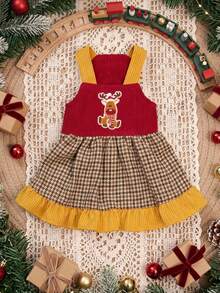 PETSIN Christmas Reindeer Plaid Pet Suspender Skirt, Cute Dog Cat Holiday Dress Skirt - Red - View 4