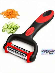 A Multifunctional Vegetable Peeler, Kitchen Slicer, And Peeler, 3-In-1 Blades With A Rotating Design And Shredding Function, Can Be Used To Peel Potatoes, Apples, Vegetables, Fruits, Potatoes, Carrots, And Cucumbers. - Red - View 11