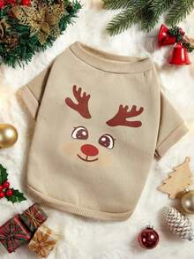 PETSIN 1 Piece Cute Deer Pattern Printed Pet Khaki Thick, Warm, Soft And Comfortable Pet Clothing - Multicolor - View 9