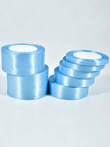 1 Roll 22m Blue Handmade Rose Satin Ribbon, 22mLong Polyester Packaging Ribbon, Home Decor, SceneDecor, Theme Party Decor - Blue - View 1