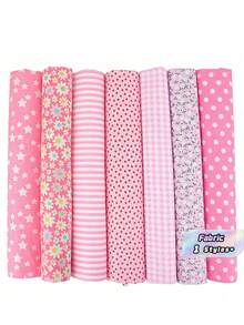 7Pcs 20" X 20" Cotton Fabric DIY Making Supplies Quilting Patchwork Fabric Fat Quarter Bundles DIY For Quilting Patchwork Cushions Cotton Fabric For Patchwork - Pink - View 1
