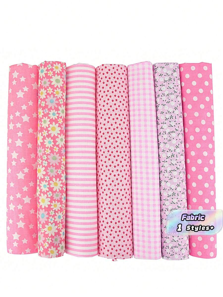 7Pcs 20" X 20" Cotton Fabric DIY Making Supplies Quilting Patchwork Fabric Fat Quarter Bundles DIY For Quilting Patchwork Cushions Cotton Fabric For Patchwork - Pink - View 1