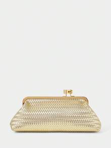 SHECARRY Ladies Fashionable Elegant Simple Versatile Classic Gold Woven Embossed PU Clutch Bag, Daily Party Party Dinner Birthday - Gold - View 4