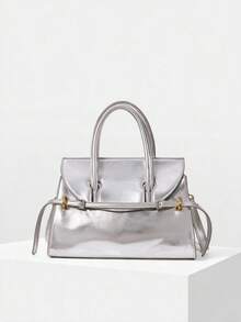 MOTF PREMIUM WOMEN'S FASHION SHINY SILVER HANDBAG WITH DELICATE STRAP BUCKLE FOR DAILY USE, COMMUTING, SHOPPING, FESTIVALS, PARTIES, PARTIES - Silver - View 3