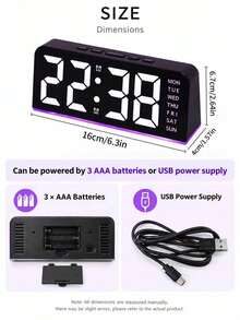 1pc Digital Alarm Clock, LED Digital Clock With Ambient Light, 4 Levels Brightness Adjustable, With Day/Date/Temperature, 12/24H, Dual Alarm & Snooze Function, Bedside Desk Table Clock, For Office Bedroom Home Decor(Batteries Not Included) - 1PC - View 4