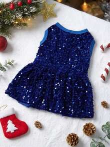PETSIN Purple Sequin Princess Dress For Cats And Dogs, Christmas Party Sparkling Costume Pet Dress - Blue - View 4
