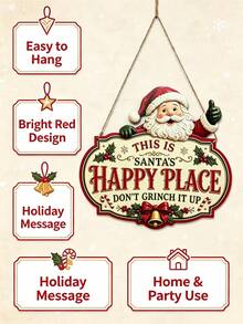 This Is Santa's Happy Place Wooden Hanging Sign, Hand Carved Santa Christmas Front Door Decor, Rustic Winter Porch Wood Plaque Holiday Gift - Multicolor - View 5