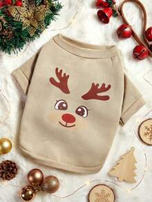 PETSIN 1 Piece Cute Deer Pattern Printed Pet Khaki Thick, Warm, Soft And Comfortable Pet Clothing - Multicolor - View 10
