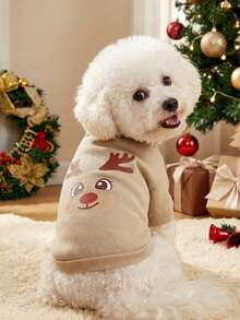 PETSIN 1 Piece Cute Deer Pattern Printed Pet Khaki Thick, Warm, Soft And Comfortable Pet Clothing - Multicolor - View 7