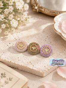 1 Pack 10 Pieces Premium Wrapped Fabric Rope‑Threaded Metal Buttons Bee And Butterfly Round Decorative Fasteners For Coats Windbreakers Outerwear Hand‑Sewn Clothing Accessories - 10pcs - View 1