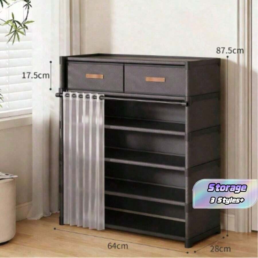 Multi-Layer Shoe Rack With Curtain, Shoe Storage And Display Rack, Shoe Cabinet With Drawers, Large Capacity Shoe Storage Rack, Indoor And Outdoor Entryway Home Use, Holiday Gift, Christmas Gift, Children'S Gift - Multicolor - View 1