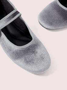CUCCOO DOLLMOD Women's Shoes, Gray, Round Toe, Velvet Texture, Flat Mary Jane Shoes, With Metal Buckle, Sweet, Cute, Comfortable, Simple And Elegant - Grey - View 4