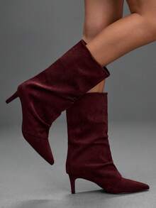 CUCCOO SZL Women's Fashion Pointed Stiletto Boots - Burgundy - View 4