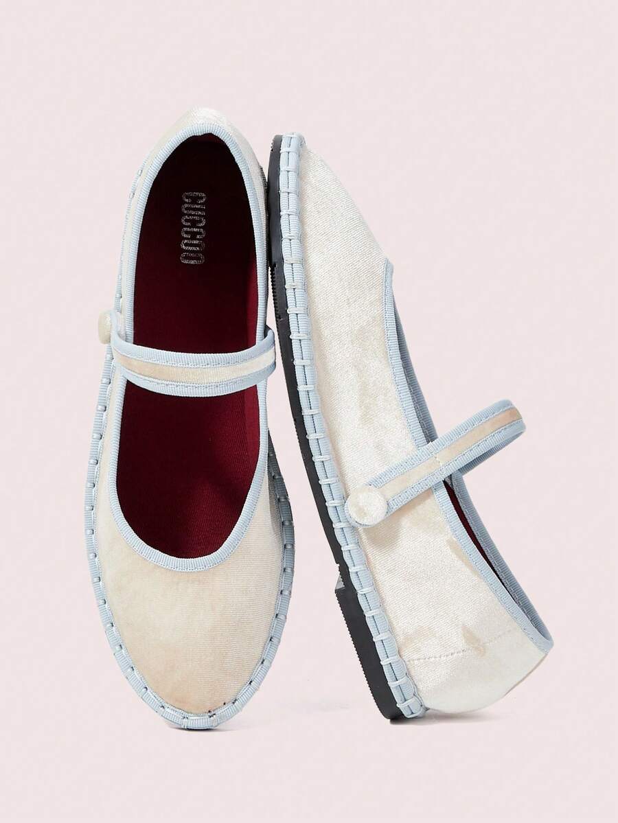 CUCCOO DOLLMOD Women's Shoes Round Head Apricot Velvet Word With Cloth Buckle Comfortable Basic Retro Daily Wear Versatile Flat Shoes - Apricot - View 1