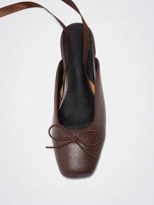 Maija Women's Cute Brown Flats Square Toe Bow Cutout Back Lace-Up Ankle Strap Casual Work Shoes - Brown - View 5