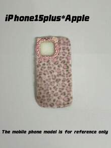 Kawaii Fluffy Pink Leopard Print Phone Case, 3D Cute Cat Face Design Soft Fuzzy Warm Winter Shock‑Absorbing Phone Cover Compatible With Iphone - Multicolor - View 14