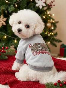 PETSIN 1 Pc Pet Christmas Cat And Dog Universal Merry Christmas Leopard Fashion Pattern English Letter Printed Pattern Grey Fleece Warm And Comfortable Dog Christmas - Multicolor - View 3