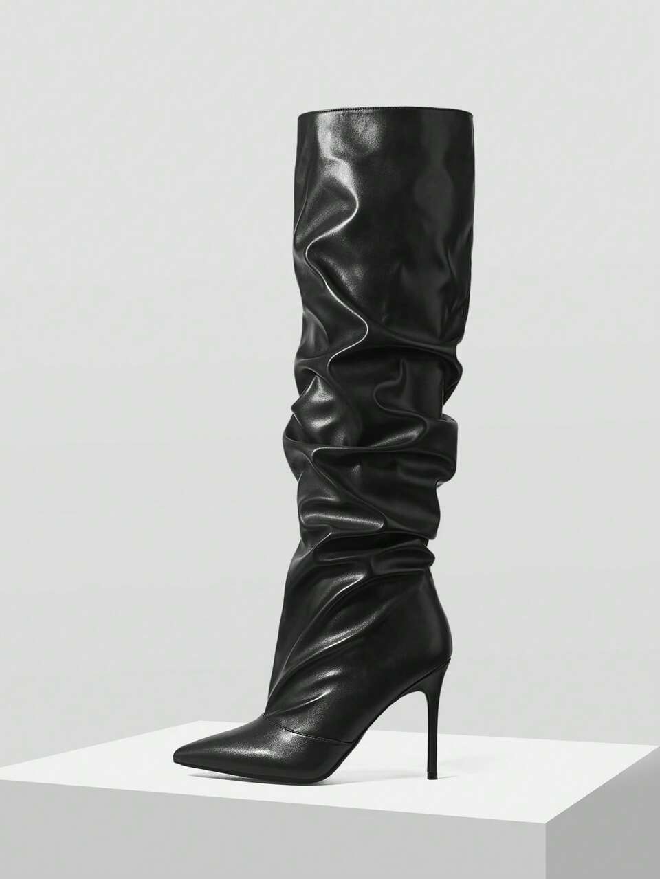 MOTF MAILLARD DARK BROWN SUEDE PLEATED PILED HIGH BOOTS WOMEN'S POINTED THIN HEELS SLIM HIGH HEELS BUT KNEE KNIGHT BOOTS AUTUMN AND WINTER