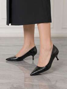 Sleekvia Women's New Black Embossed High Heel Pumps, Suitable For Daily Commute, Party, Dating Kitten Heels Fall Shoes - Classic Black - View 3