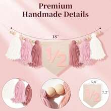 1set 1/2 Birthday Bow Crown High Chair Banner Set, 6 Months Old Girl Decoration, Pink Ribbon Bow Banner, Cake Smash Photo Prop - Pink - View 2