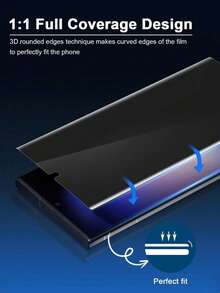 1pc, Screen Tempered Film, Fingerprint Unlock, Suitable For Curved Model S23Ultra, Explosion-Proof, Waterproof, Anti Fingerprint, Anti Drop, Anti Scratch, Anti Collision, Suitable For S23/S23Ultra - Black - View 3