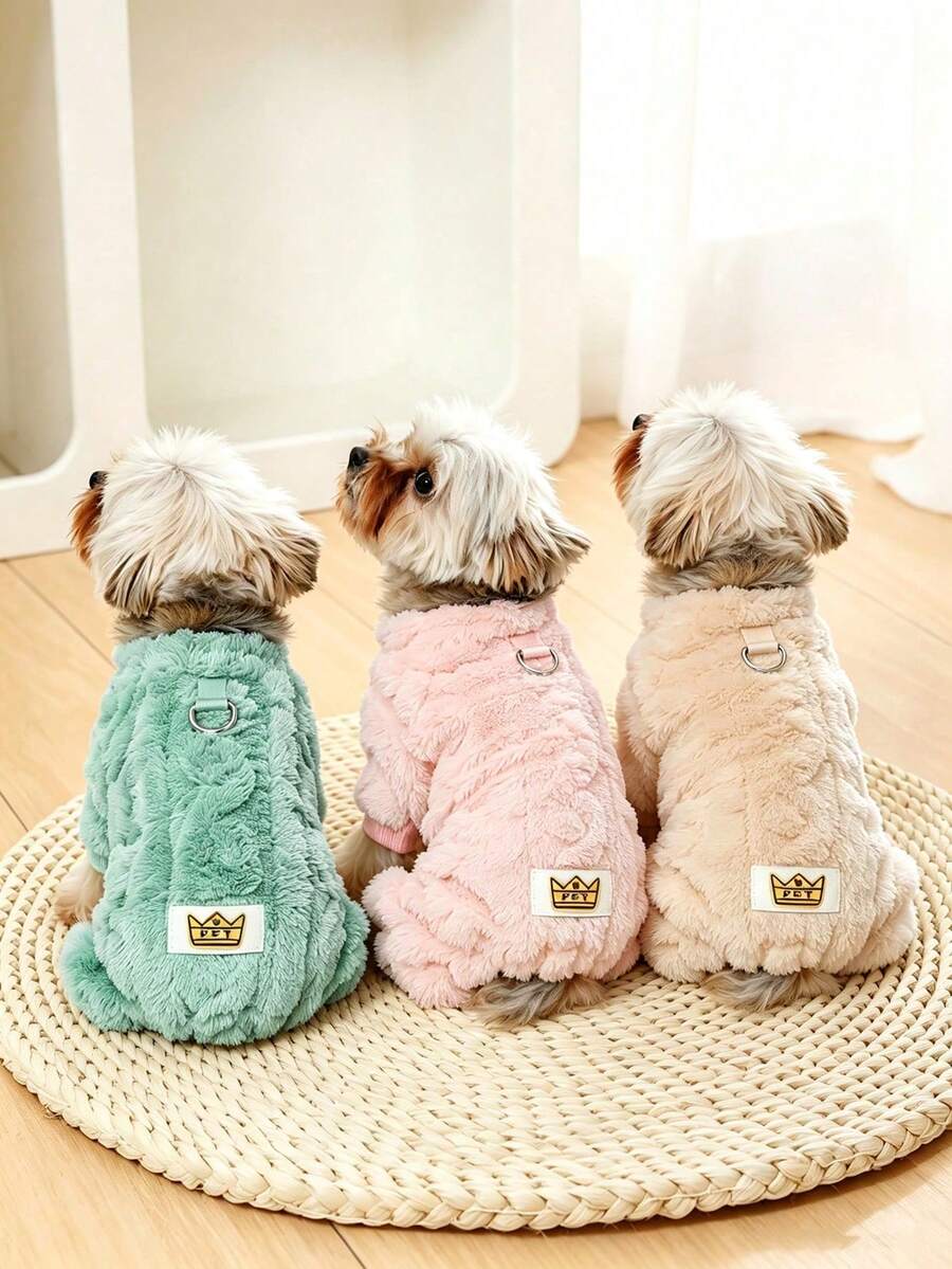 Cozy Fleece Dog Jumpsuit With Built-In D-Ring, XS-L Sizes, Soft Warm 4-Legged Puppy Pajamas, Elastic Cuff Pet Clothes, Fall Winter Cold Weather Outfit For Small Dogs Yorkshire Terrier. - Multicolor - View 1