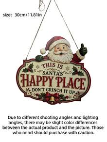 This Is Santa's Happy Place Wooden Hanging Sign, Hand Carved Santa Christmas Front Door Decor, Rustic Winter Porch Wood Plaque Holiday Gift - Multicolor - View 10