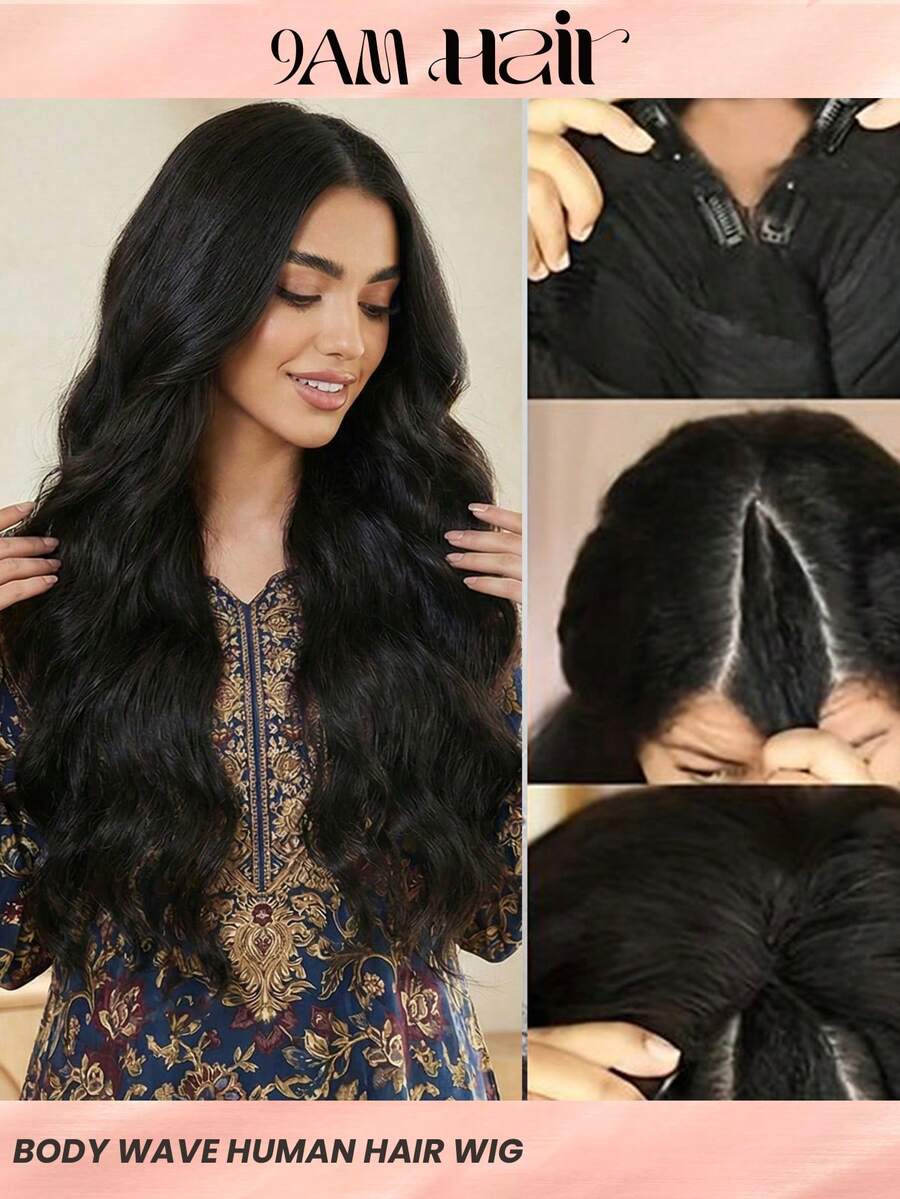 U Part Human Hair Wig Body Wave U Part Wig Human Hair For Black Women Glueless Wigs Human Hair Clip Upgrade Natural Hair Wig Beginner Friendly Middle Part - Natural Black - View 1