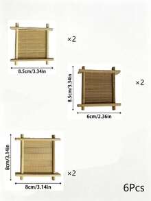 Haus Hana 6Pcs Bamboo Square Coaster, Japanese‑Style Well‑Shaped Teacup Holder, Heat‑Resistant Anti‑Scald Bamboo Tea Tray, Decorative Cup Mat, Practical Table Ornament For Kung Fu Tea Set, Home Tabletop Tea Ceremony Daily Use Decor Accessories - Multicolor - View 18