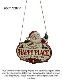 This Is Santa's Happy Place Wooden Hanging Sign, Hand Carved Santa Christmas Front Door Decor, Rustic Winter Porch Wood Plaque Holiday Gift - Multicolor - View 9