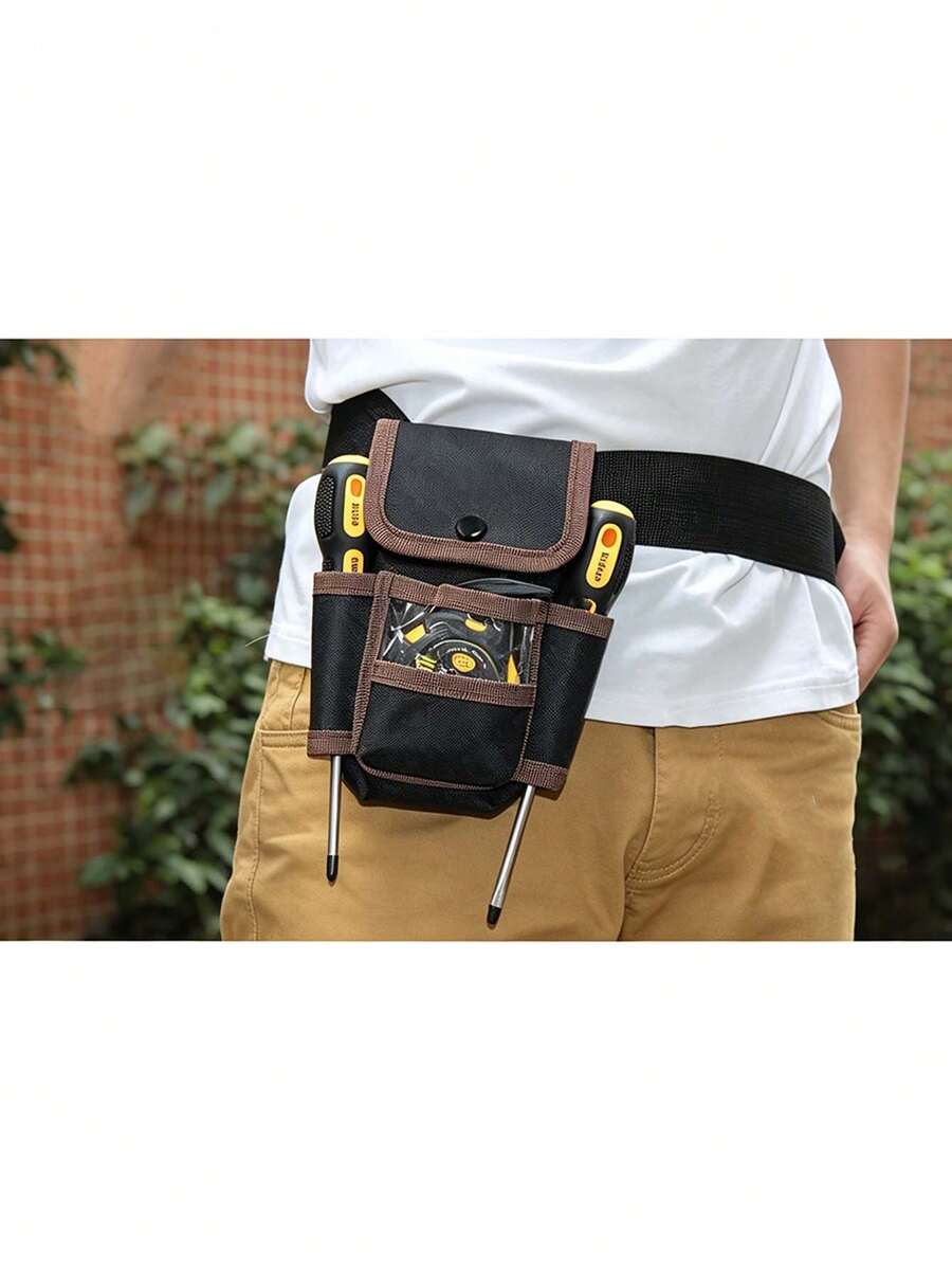 Multi-Functional Canvas Tool Storage Bag, Electrician Tool Belt Pouch, Drill Holster, Wrench, Screwdriver, Hardware Tool Bag, Storage Bag, Non-Waterproof Electrician Repair Tool Bag, Washable, Multiple Compartments For Easy Tool - multicolor - View 1