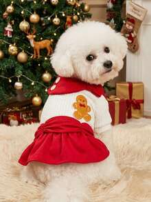 PETSIN Christmas Gingerbread Dog Dress Cute Bow Pet Holiday Costume Winter Outfit For Small Cat Puppy - White - View 4