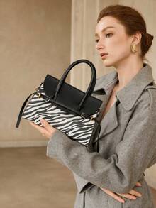 MOTF PREMIUM WOMEN'S FASHION ZEBRA PATTERN HANDBAG, EXQUISITE STRAP BUCKLE, RETRO SPLICING CONTRASTING COLORS, FOR DAILY, COMMUTING, SHOPPING, FESTIVALS - zebra pattern - View 7