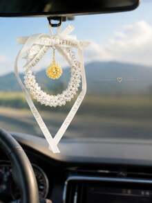 Elegant Crystal Car Hanging Ornament, Heart‑Pattern Bow Ribbon Pearl Decor, Hollow Locket Pendant For Scented Plaster, Rearview Mirror Hanging Accessory, Auto Interior Fragrance Decoration, Perfect Festival & Birthday Gift For Car Owners - multicolor - View 13
