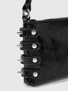 ROMWE 1 Piece Y2K Punk Style Shoulder Square Bag Rivet Decoration, Zipper Opening And Closing, Spice Girl Street Cool, Suitable For Daily Parties, Shopping, - Black - View 9