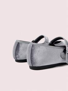 CUCCOO DOLLMOD Women's Shoes, Gray, Round Toe, Velvet Texture, Flat Mary Jane Shoes, With Metal Buckle, Sweet, Cute, Comfortable, Simple And Elegant - Grey - View 6