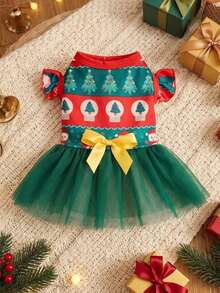 PETSIN Cute Christmas Tree Print Striped Tulle Dog Dress - Multicolor - View 2