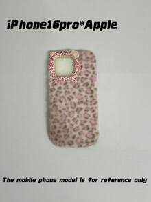 Kawaii Fluffy Pink Leopard Print Phone Case, 3D Cute Cat Face Design Soft Fuzzy Warm Winter Shock‑Absorbing Phone Cover Compatible With Iphone - Multicolor - View 10