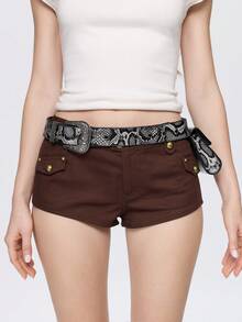 ROMWE Grunge Punk Snake Pattern Western Style Belt Small Bag, Retro Engraved Buckle Imitation Leather Fanny Pack, Gothic Spice Girl Belt. - Snake pattern - View 4