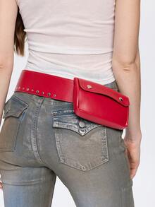 ROMWE Grunge Punk Y2K Punk Style, Black Metal Rivets, Gas Eyes, Multiple Pockets, Adjustable Metal Buckle, Women's Fanny Pack, - Big red - View 2