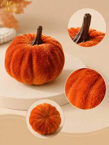 3/6/12pcs Mini Velvet Artificial Pumpkin Decor,Foam Core,Thick Velvet Fabric Exterior,Suitable For Autumn Atmosphere Decoration,Thanksgiving Harvest Backdrop,Birthday Party Tabletop Decor,Dining Table Centerpiece,Autumn Home Decor,Halloween Party - pumpkin - View 8