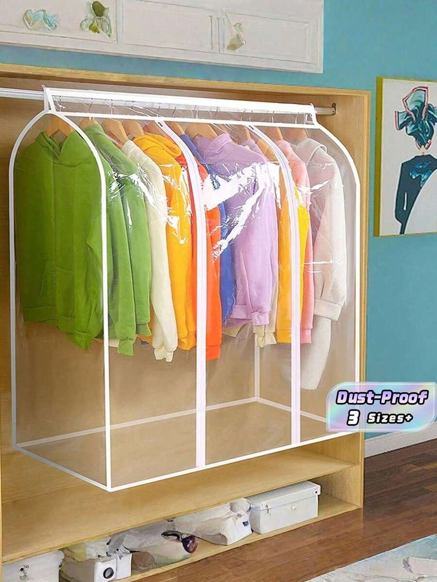 1-Pack S/M/L Dust-Proof Garment Bags For Hanging, Household Dust-Proof Hanging Bags, Fully Enclosed Dust-Proof Storage Bags For Jackets, Long Transparent Hanging Garment Bags, Suitable For Closet Storage, Bottom-Sealed Hanger Covers - Clear - View 1